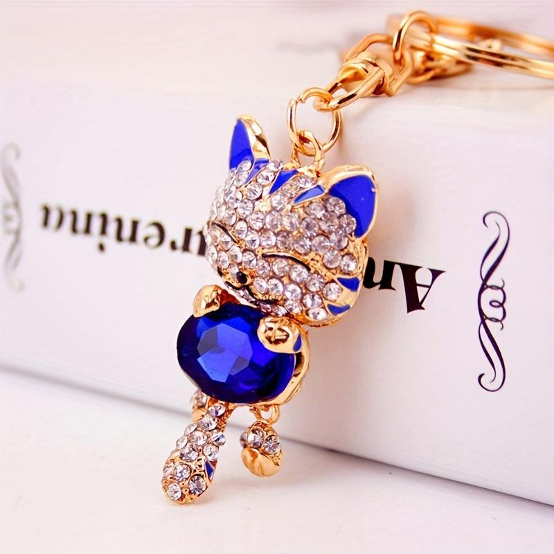 Lucky Cat Rhinestone Keychain - Women's Bag Accessory