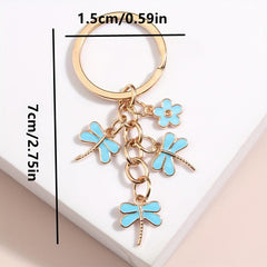 Cartoon Dragonfly & Flower Keychain Metal Key Ring Bag Charm Accessory