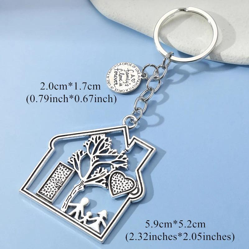 Family House Keychain Dad Mom Child Love Handbag Purse Key Chain