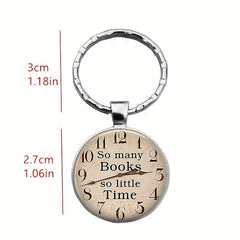 Books Time Gemstone Keychain Silvery Metal Keyring Charm