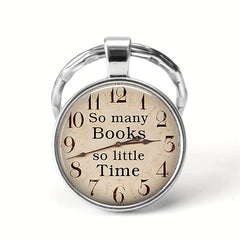 Books Time Gemstone Keychain Silvery Metal Keyring Charm