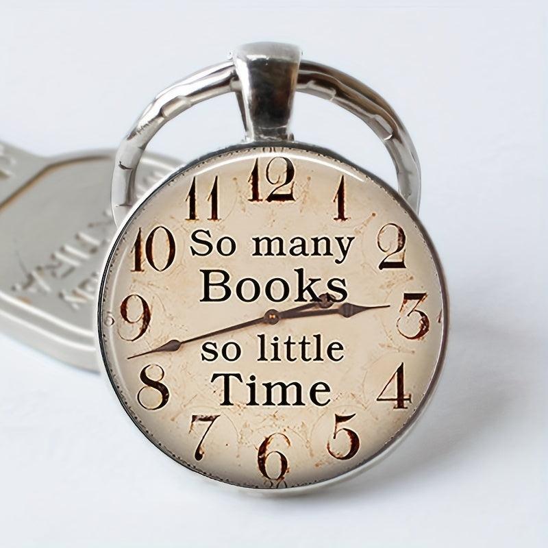 Books Time Gemstone Keychain Silvery Metal Keyring Charm
