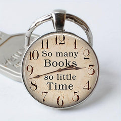 Books Time Gemstone Keychain Silvery Metal Keyring Charm