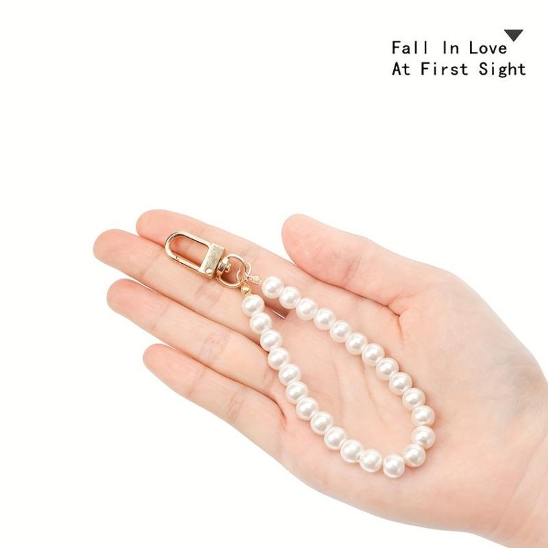 Faux Pearl Keychain Straps Beaded Keyring Lanyard Key Chain Holder