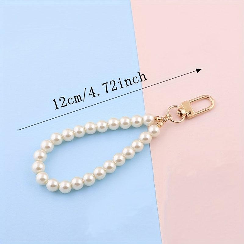 Faux Pearl Keychain Straps Beaded Keyring Lanyard Key Chain Holder