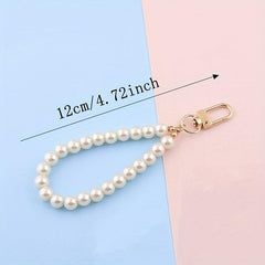 Faux Pearl Keychain Straps Beaded Keyring Lanyard Key Chain Holder