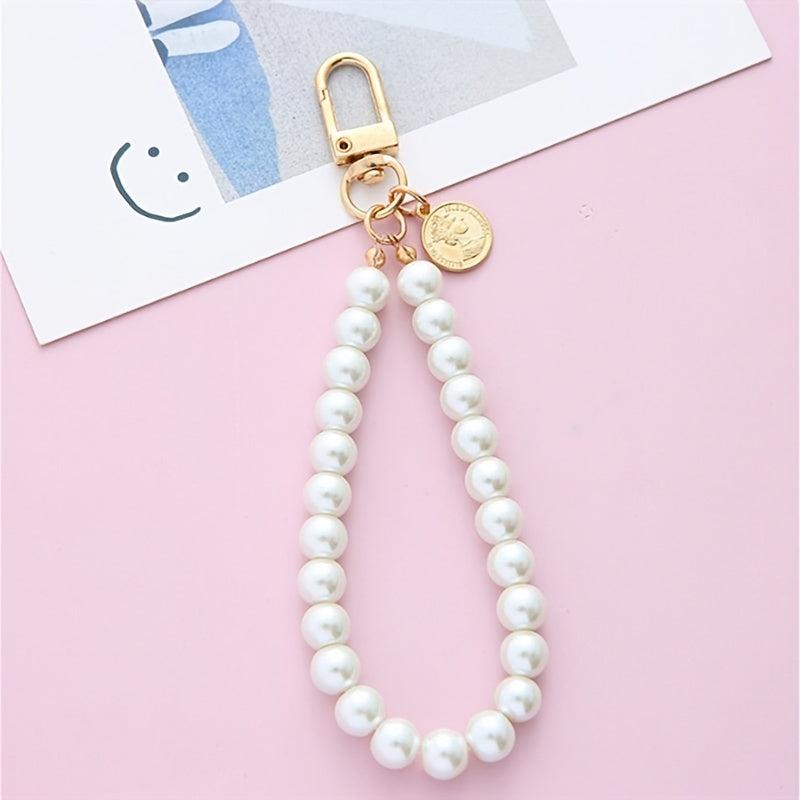 Faux Pearl Keychain Straps Beaded Keyring Lanyard Key Chain Holder