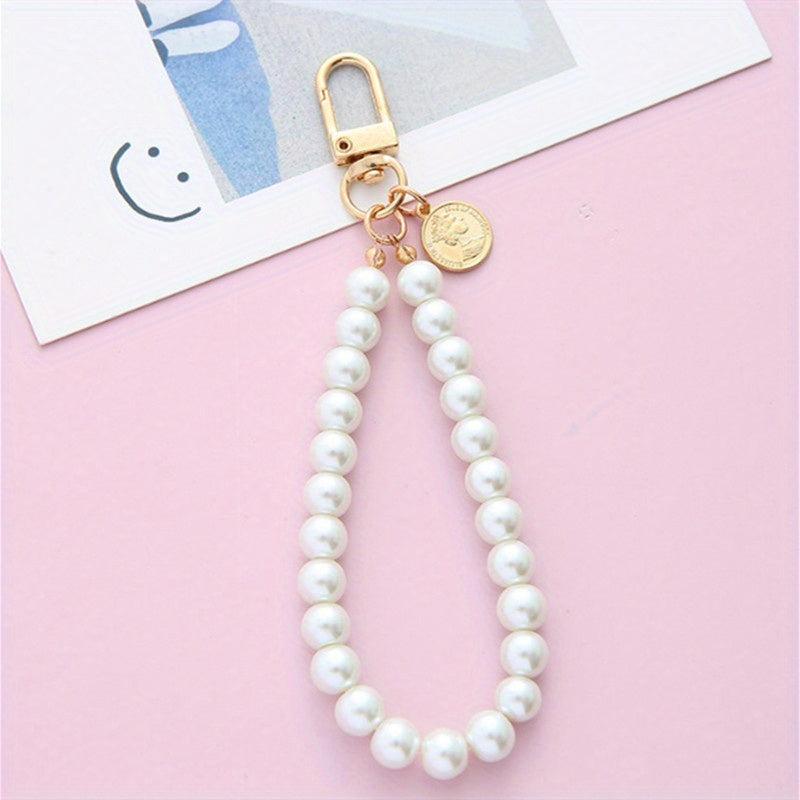 Faux Pearl Keychain Straps Beaded Keyring Lanyard Key Chain Holder