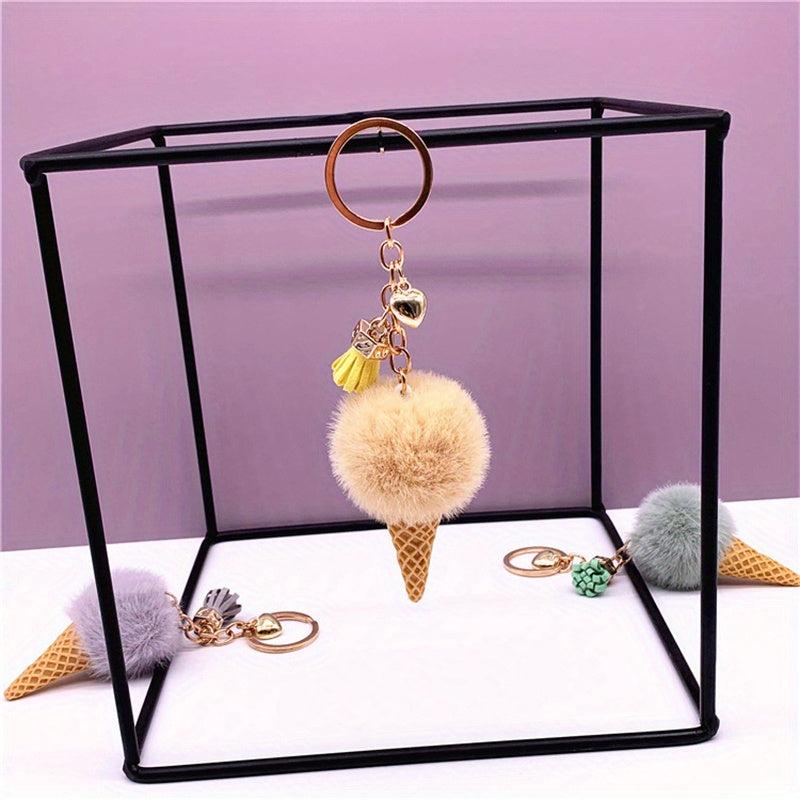 Plush Ice Cream Keychain Bag Car Key Pendant Ornament