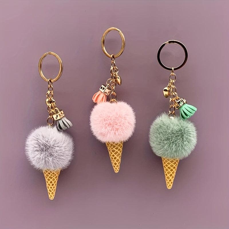 Plush Ice Cream Keychain Bag Car Key Pendant Ornament