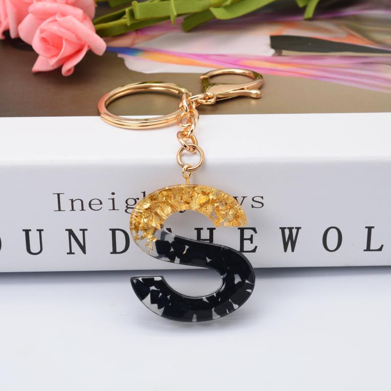 Golden Glitter Initial Letter Keychain Alphabet Key Chain Block Key Ring