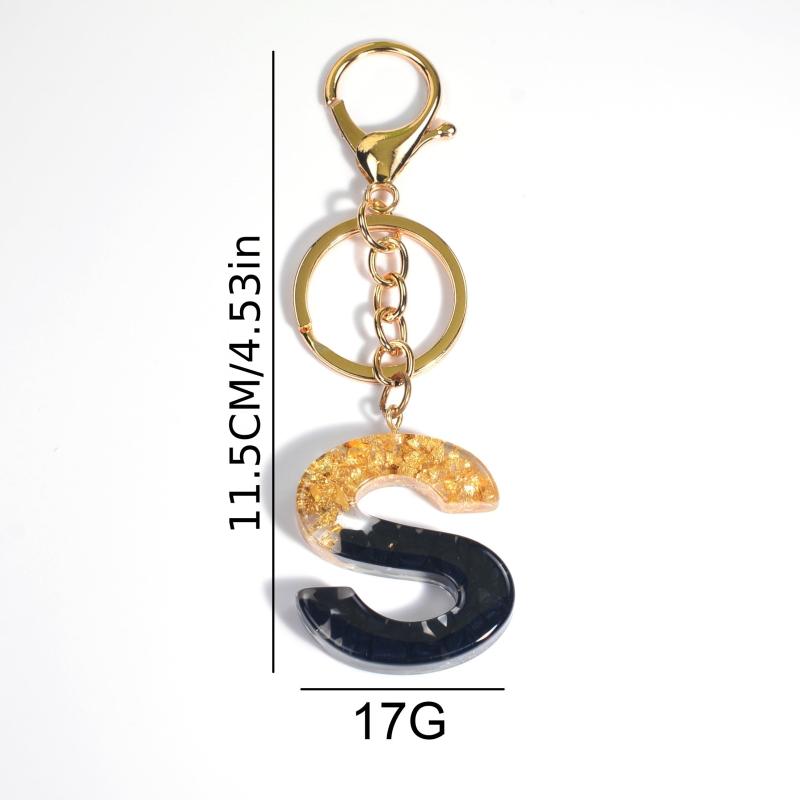 Golden Glitter Initial Letter Keychain Alphabet Key Chain Block Key Ring