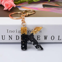 Golden Glitter Initial Letter Keychain Alphabet Key Chain Block Key Ring