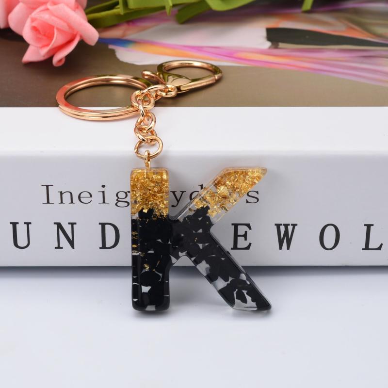 Golden Glitter Initial Letter Keychain Alphabet Key Chain Block Key Ring