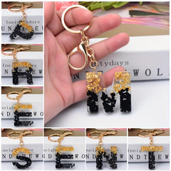 Golden Glitter Initial Letter Keychain Alphabet Key Chain Block Key Ring