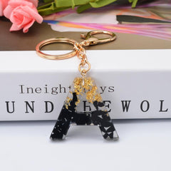 Golden Glitter Initial Letter Keychain Alphabet Key Chain Block Key Ring