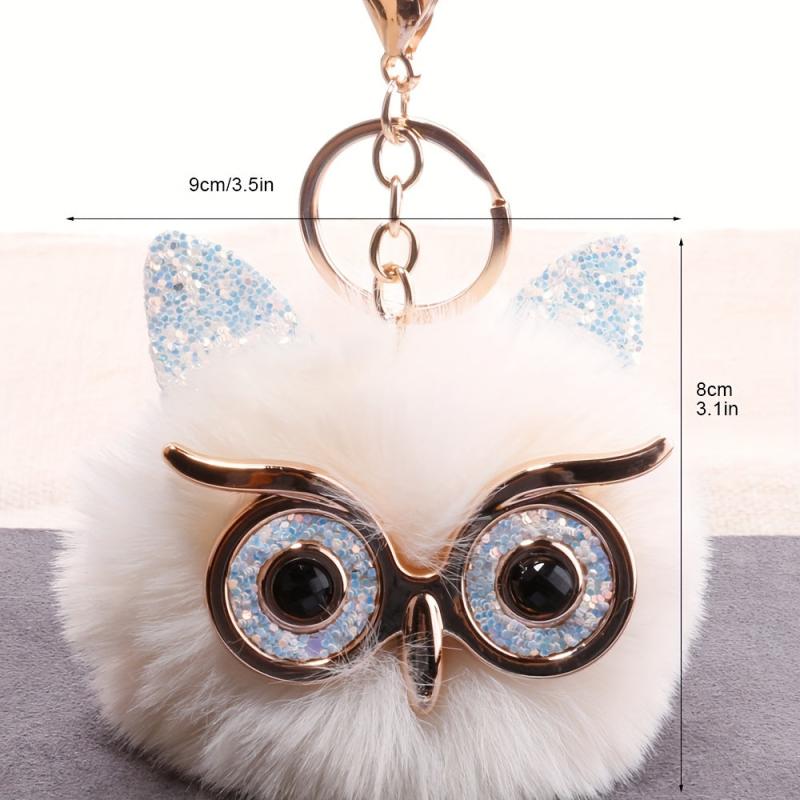 Cute Owl Keychain Plush Animal Key Ring Purse Bag Backpack Car Charm