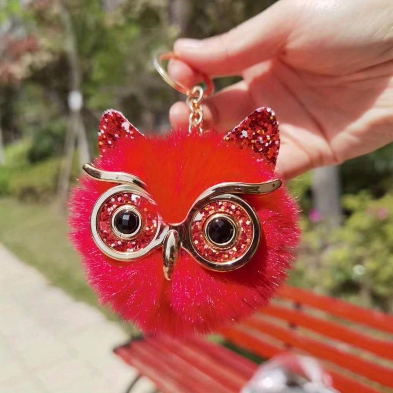 Cute Owl Keychain Plush Animal Key Ring Purse Bag Backpack Car Charm