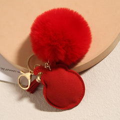Red Rhinestone Ladybug Tassel Key Chain Pom Pom Ball Key Ring Backpack Ornaments