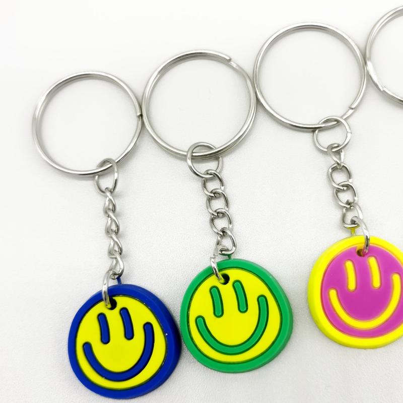 14pcs Cartoon Smiling Face Key Chain PVC Bag Charm Accessories