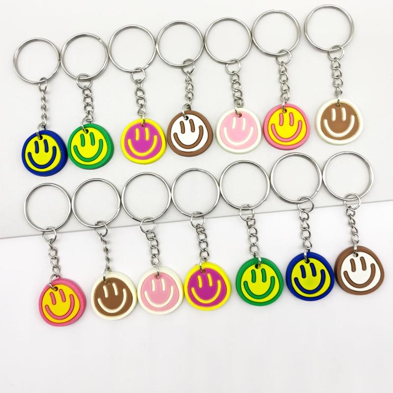 14pcs Cartoon Smiling Face Key Chain PVC Bag Charm Accessories