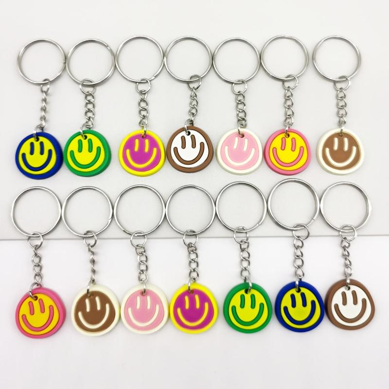 14pcs Cartoon Smiling Face Key Chain PVC Bag Charm Accessories