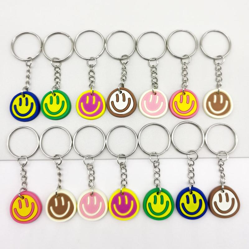 14pcs Cartoon Smiling Face Key Chain PVC Bag Charm Accessories