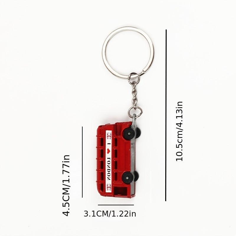 London Double Decker Bus Keychain Mini Car Key Ring Charm