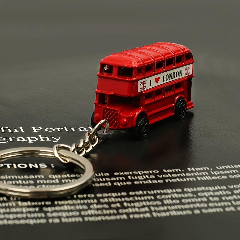 London Double Decker Bus Keychain Mini Car Key Ring Charm