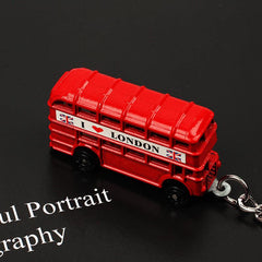 London Double Decker Bus Keychain Mini Car Key Ring Charm