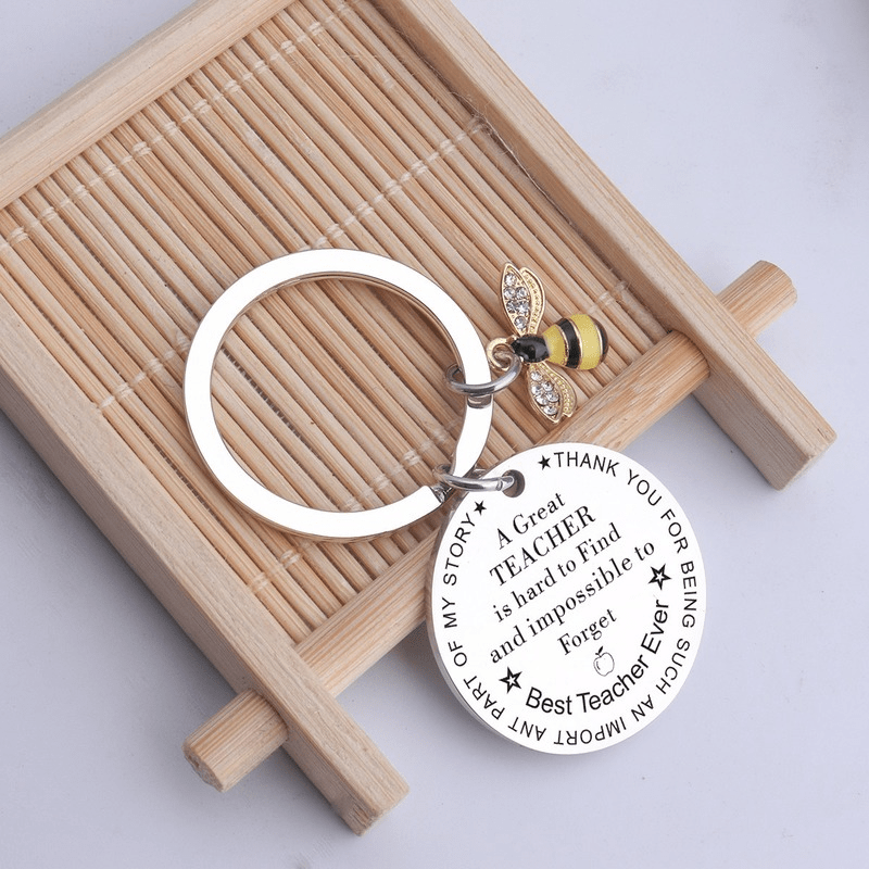 Rhinestone Bee Teacher Key Chain Great TEACHER Keyring Unisex Key Holder Jewelry