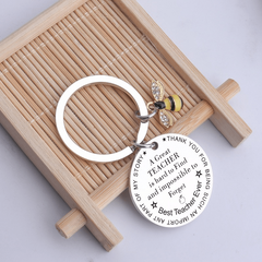 Rhinestone Bee Teacher Key Chain Great TEACHER Keyring Unisex Key Holder Jewelry