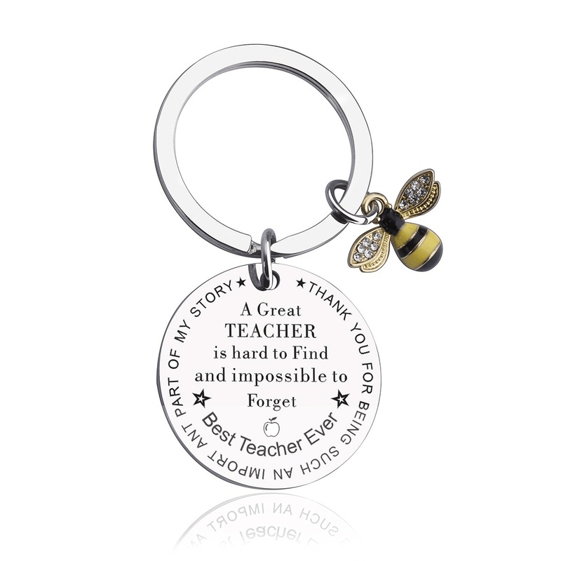Rhinestone Bee Teacher Key Chain Great TEACHER Keyring Unisex Key Holder Jewelry