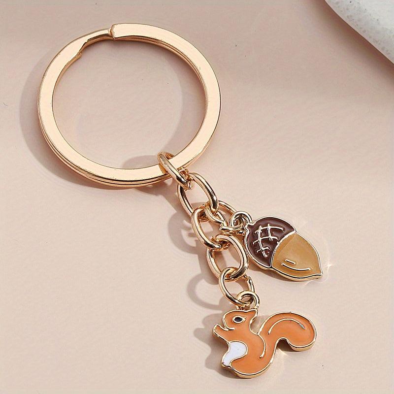 Cute Squirrel Pine Cone Keychain Animal Key Ring Bag Purse Car Key
