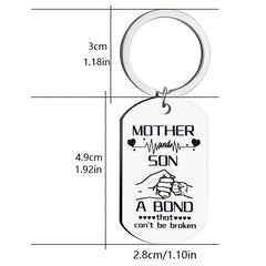 Mother Son Bond Vintage Stainless Steel Keychain Necklace Set