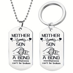 Mother Son Bond Vintage Stainless Steel Keychain Necklace Set