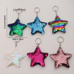 6pcs Star Sequin Reflective PU Pendant Dangle Keychains Car Hangings