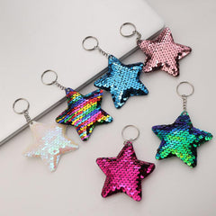 6pcs Star Sequin Reflective PU Pendant Dangle Keychains Car Hangings