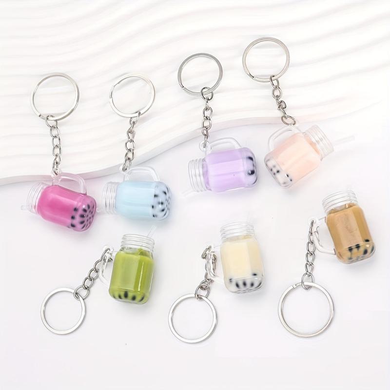 Bubble Tea Bottle Keychain Adorable Key Ring Gift For Bestie