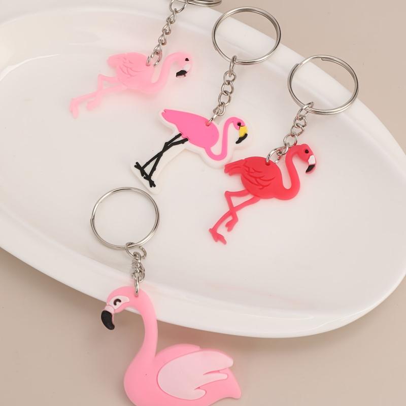 4pcs Flamingo Key Chain Pink Bag Accessories Gift