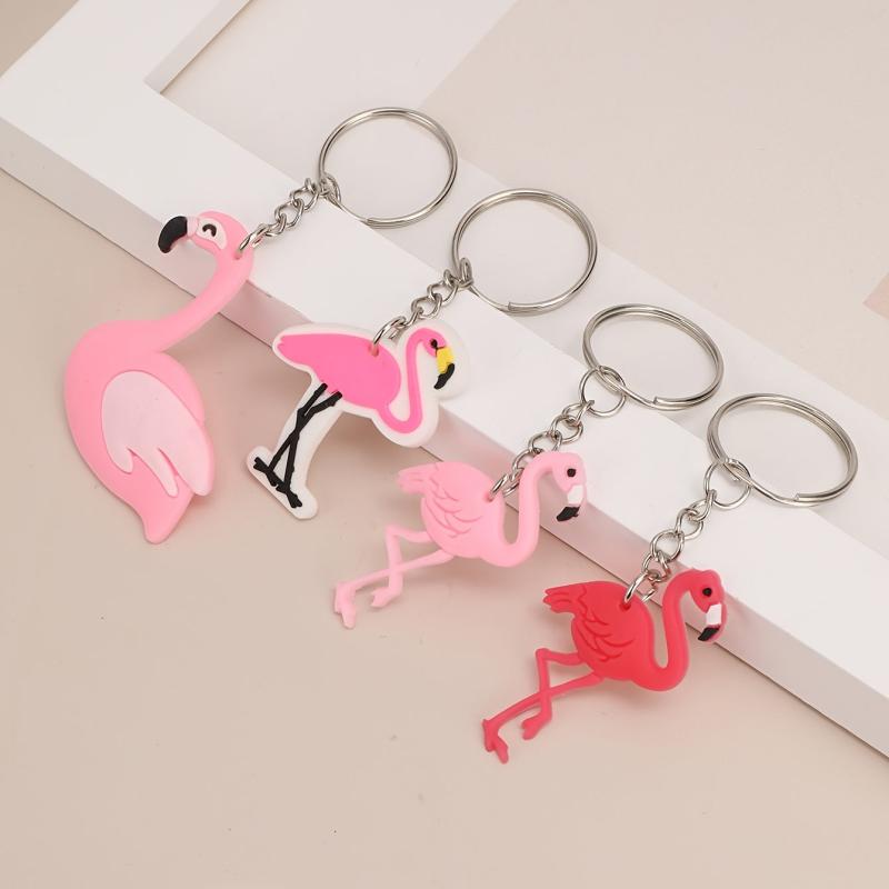 4pcs Flamingo Key Chain Pink Bag Accessories Gift