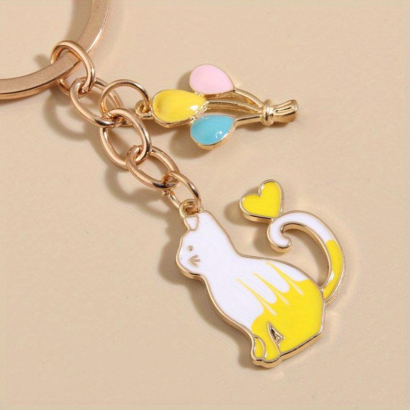 Cartoon Cat Balloon Keychain Animal Key Ring Purse Bag Backpack Car Key Charm
