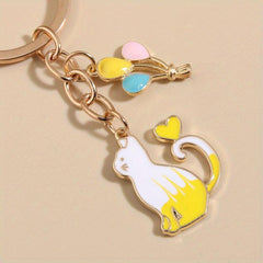 Cartoon Cat Balloon Keychain Animal Key Ring Purse Bag Backpack Car Key Charm