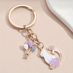 Cartoon Cat Balloon Keychain Animal Key Ring Purse Bag Backpack Car Key Charm