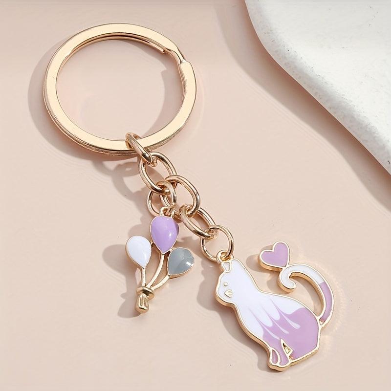 Cartoon Cat Balloon Keychain Animal Key Ring Purse Bag Backpack Car Key Charm
