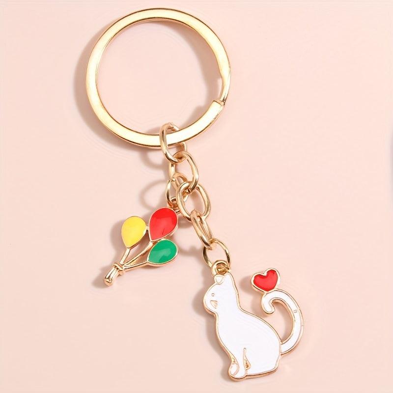 Cartoon Cat Balloon Keychain Animal Key Ring Purse Bag Backpack Car Key Charm