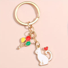 Cartoon Cat Balloon Keychain Animal Key Ring Purse Bag Backpack Car Key Charm