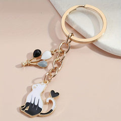 Cartoon Cat Balloon Keychain Animal Key Ring Purse Bag Backpack Car Key Charm