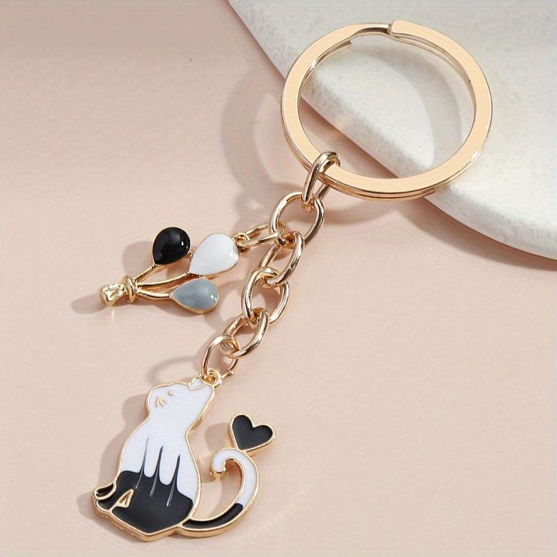 Cartoon Cat Balloon Keychain Animal Key Ring Purse Bag Backpack Car Key Charm