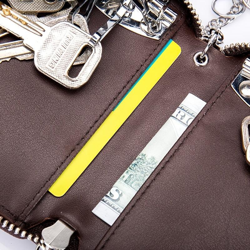 Multifunctional Leather Key Case Wallet with 12 Hooks